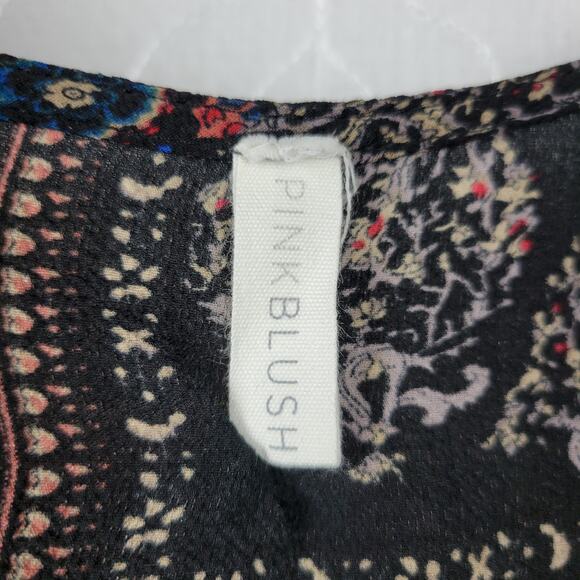 PinkBlush Womens‎ Kimono Cover Up Size L Black Brown Bandana Paisley Print Open - Picture 2 of 9